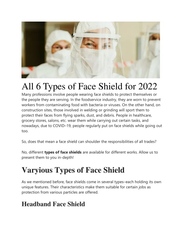 all 6 types of face shield for 2022 many