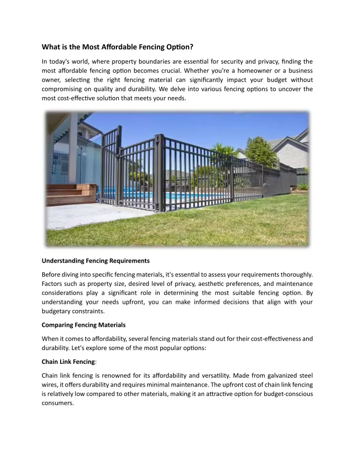 what is the most affordable fencing option