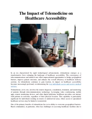 The Impact of Telemedicine on Healthcare Accessibility