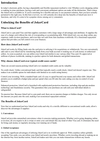 Unlocking the Advantages of JokerCard: Your Ultimate Overview