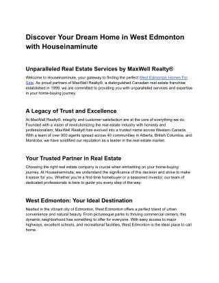 Discover Your Dream Home in West Edmonton with Houseinaminute