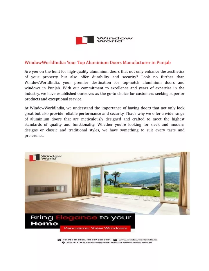 windowworldindia your top aluminium doors