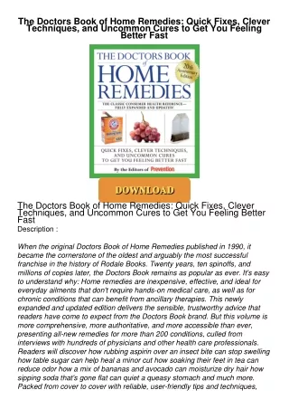 PDF/READ❤  The Doctors Book of Home Remedies: Quick Fixes, Clever Techniques, and