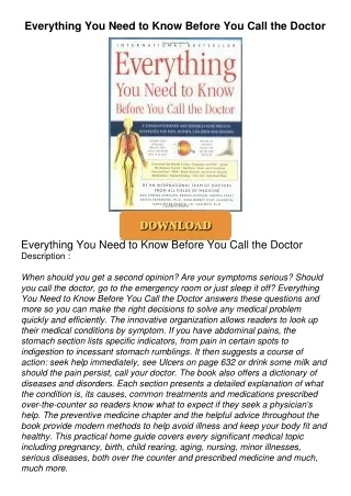 [PDF⚡READ❤ONLINE]  Everything You Need to Know Before You Call the Doctor