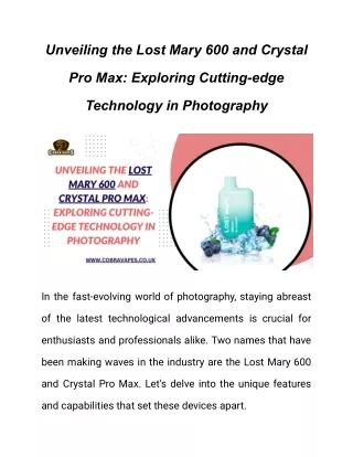 Unveiling the Lost Mary 600 and Crystal Pro Max_ Exploring Cutting-edge Technology in Photography