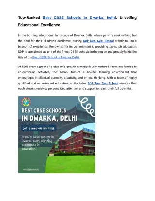 Top-Ranked Best CBSE Schools in Dwarka, Delhi_ Unveiling Educational Excellence