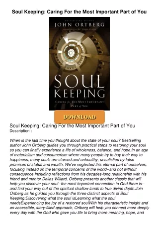 PDF_⚡ Soul Keeping: Caring For the Most Important Part of You