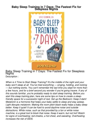 [PDF⚡READ❤ONLINE]  Baby Sleep Training in 7 Days: The Fastest Fix for Sleepless Nights