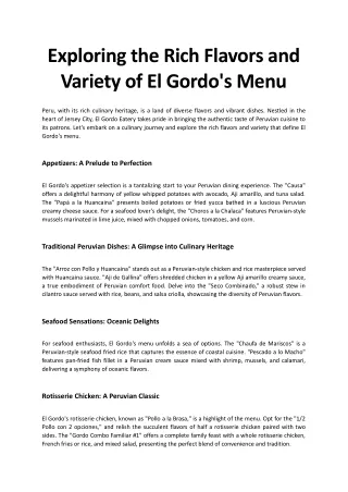 Exploring the Rich Flavors and Variety of El Gordo's Menu