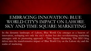 Embracing Innovation Blue World City's Impact on Lahore Sky and Time Square Marketing