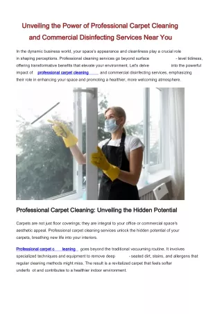 Unveiling the Power of Professional Carpet Cleaning and Commercial Disinfecting Services Near You