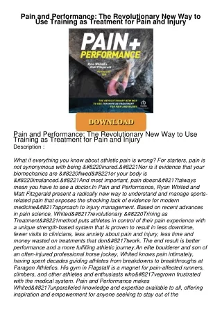[PDF⚡READ❤ONLINE]  Pain and Performance: The Revolutionary New Way to Use Training as Treatment