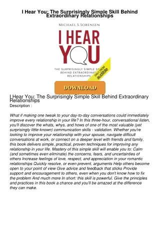 PDF/READ❤  I Hear You: The Surprisingly Simple Skill Behind Extraordinary Relationships