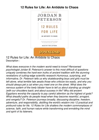 Audiobook⚡ 12 Rules for Life: An Antidote to Chaos