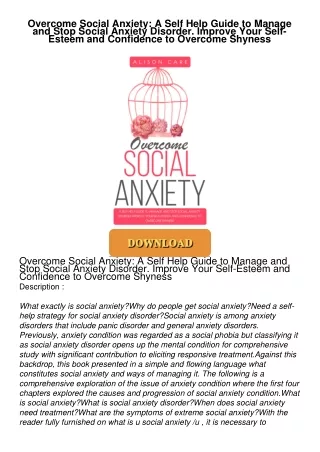 ❤[PDF]⚡  Overcome Social Anxiety: A Self Help Guide to Manage and Stop Social Anxiety