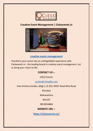 Creative Event Management | Cieloevents.in