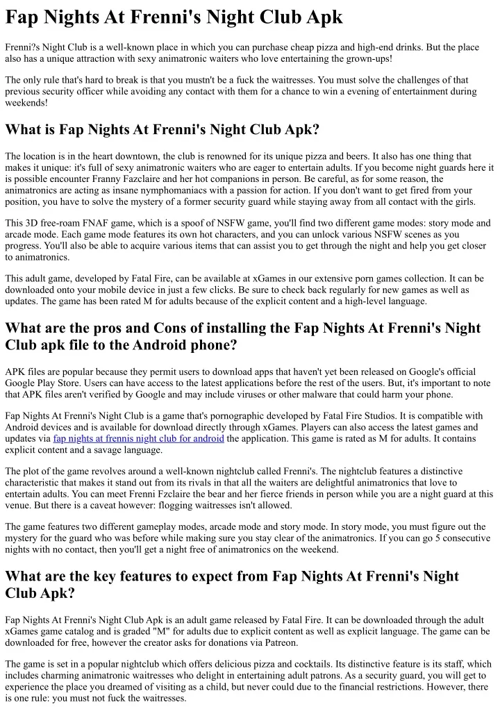 fap nights at frenni s night club apk