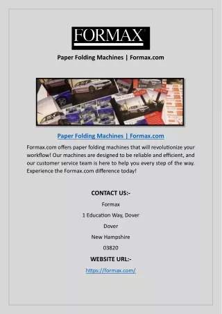 Paper Folding Machines | Formax.com