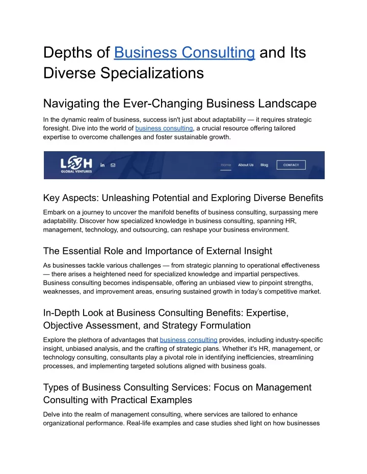 depths of business consulting and its diverse