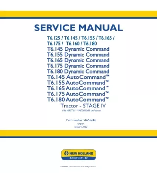 New Holland T6.145 STAGE IV Tractor Service Repair Manual