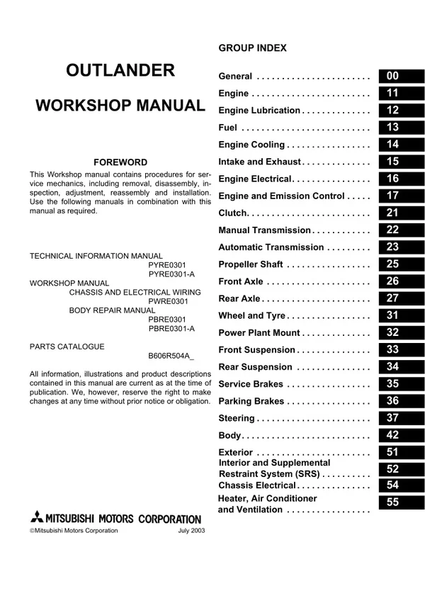 2004 Mitsubishi Outlander Service Repair Manual