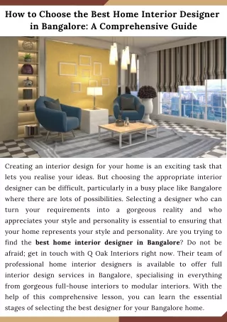 How to Choose the Right Home Interior Designer in Bangalore A Comprehensive Guide