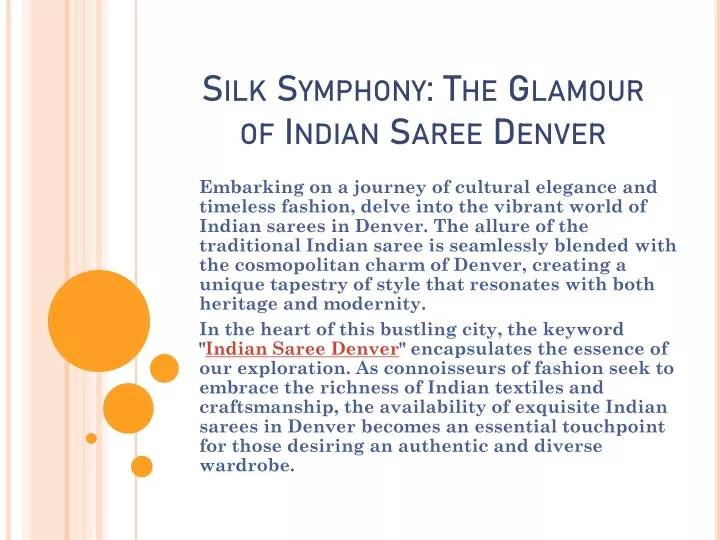 silk symphony the glamour of indian saree denver