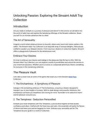 Unlocking Passion: Exploring the Sinsaint Adult Toy Collection