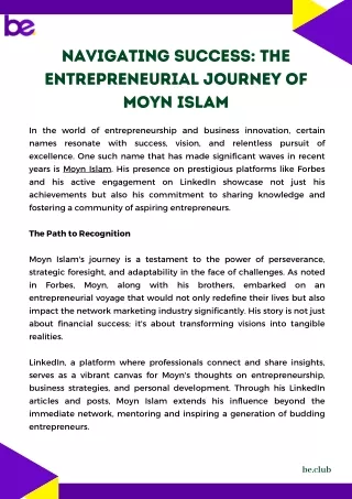 Navigating Success The Entrepreneurial Journey of Moyn Islam