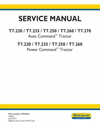 New Holland T7.220 Power Command Tractor Service Repair Manual