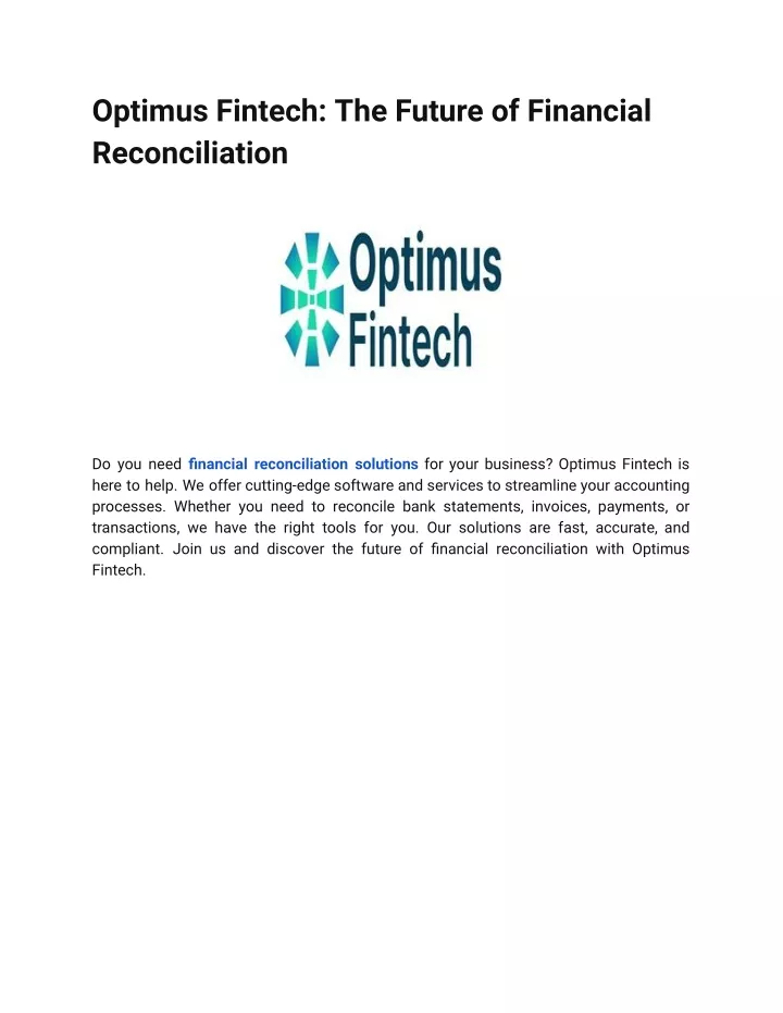 optimus fintech the future of financial