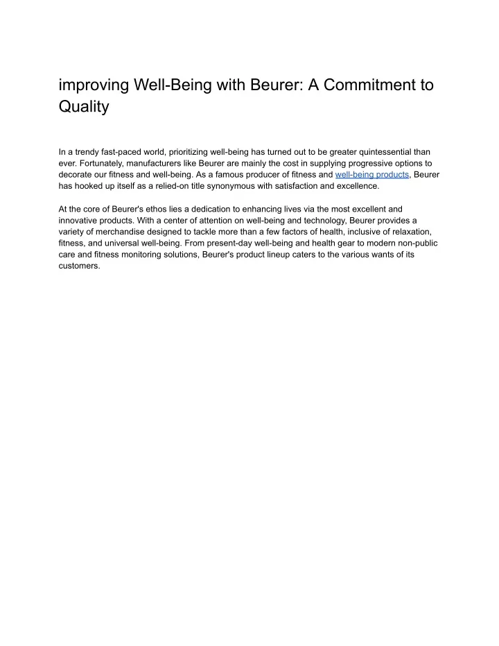 improving well being with beurer a commitment