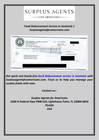 Fund Disbursement Service In Seminole  Surplusagentsforamericans.com