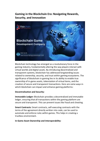 Blockchain Gaming