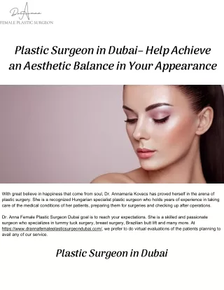 Plastic Surgeon in Dubai– Help Achieve an Aesthetic Balance in Your Appearance