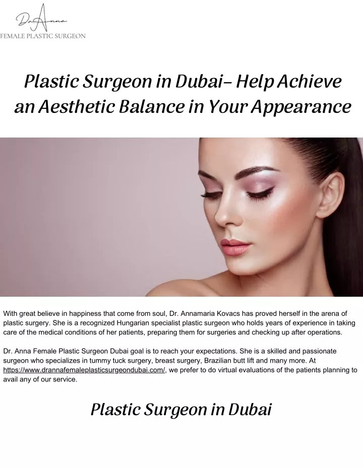 plastic surgeon in dubai help achieve