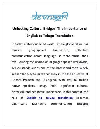 Unlocking Cultural Bridges: The Importance of English to Telugu Translation