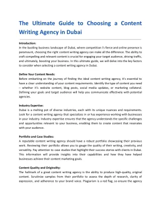 The Ultimate Guide to Choosing a Content Writing Agency in Dubai