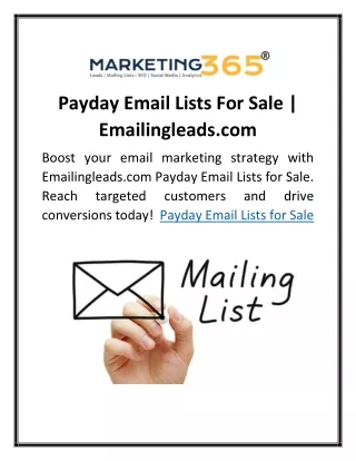 Payday Email Lists For Sale | Emailingleads.com