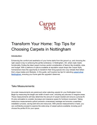 Transform Your Home_ Top Tips for Choosing Carpets in Nottingham