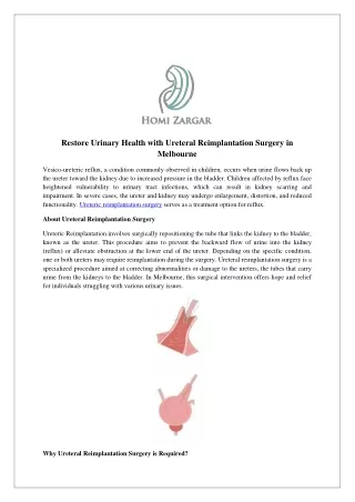 Restore Urinary Health with Ureteral Reimplantation Surgery in Melbourne