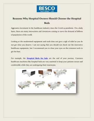 Reasons Why Hospital Owners Should Choose the Hospital Beds