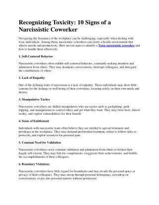 Toxic Narcissistic Coworker - Messy relations
