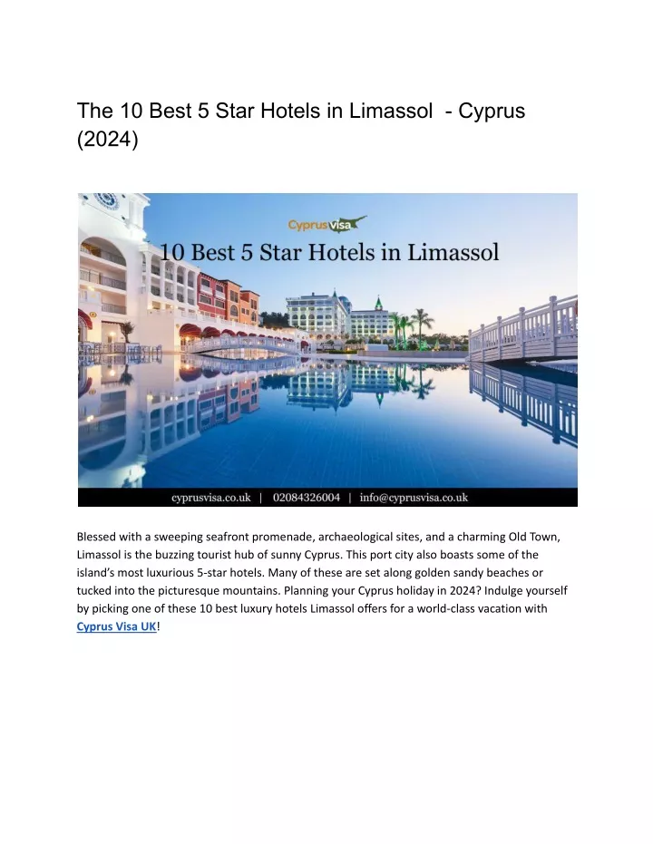 the 10 best 5 star hotels in limassol cyprus 2024