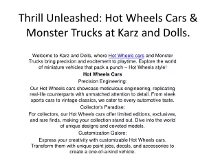 Thrill Unleashed: Hot Wheels Cars & Monster Trucks at Karz and Dolls.