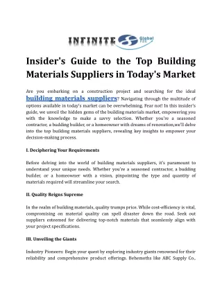 Insider's Guide to the Top Building Materials Suppliers in Today's Market
