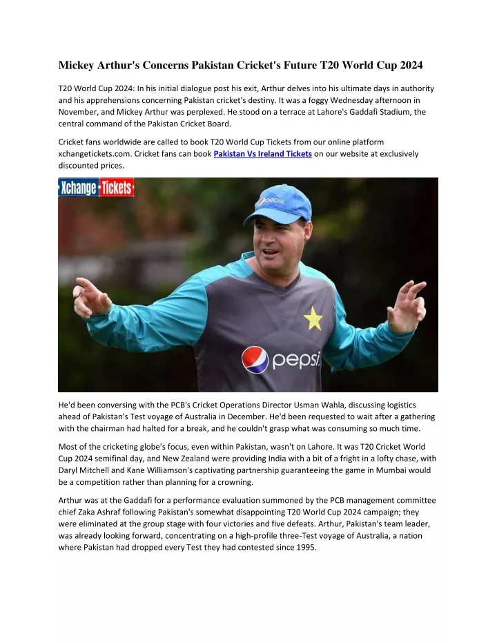 mickey arthur s concerns pakistan cricket
