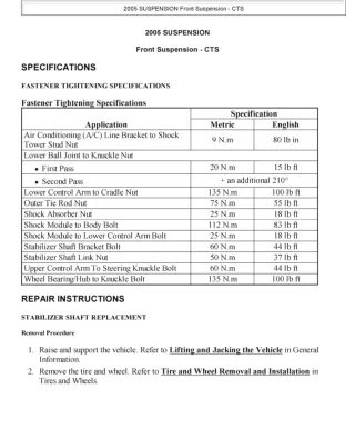 2005 Cadillac Cts Service Repair Manual