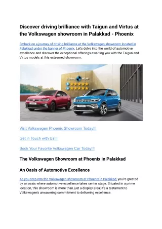 Discover driving brilliance with Taigun and Virtus at the Volkswagen showroom in Palakkad - Phoenix