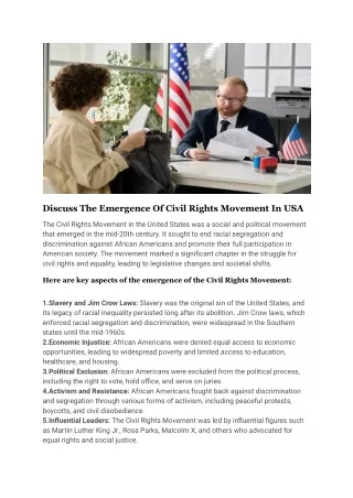 Discuss The Emergence Of Civil Rights Movement In USA